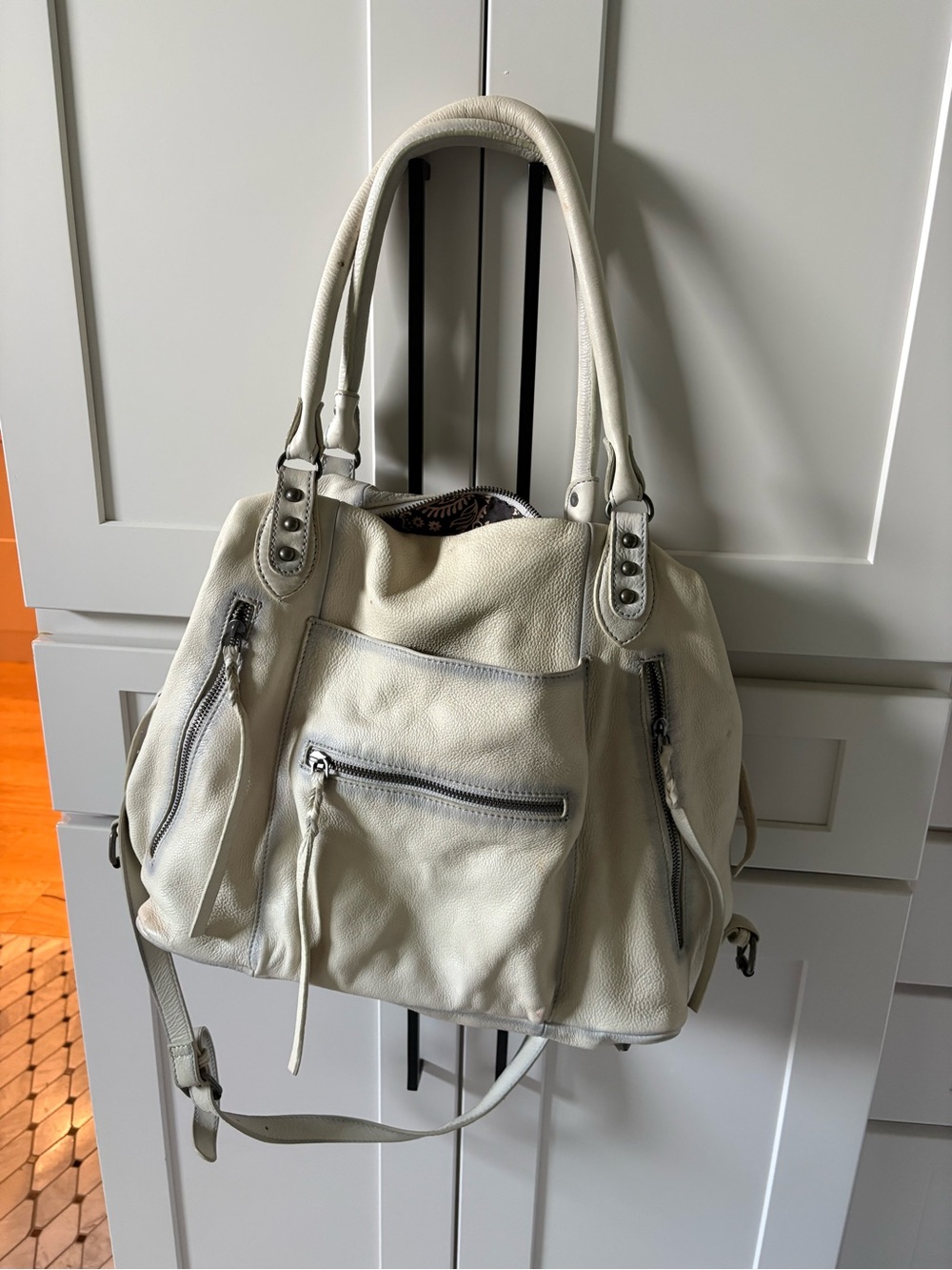 Free People Cream Leather Shoulder Bag with Tassel Zips - Picture 6 of 6